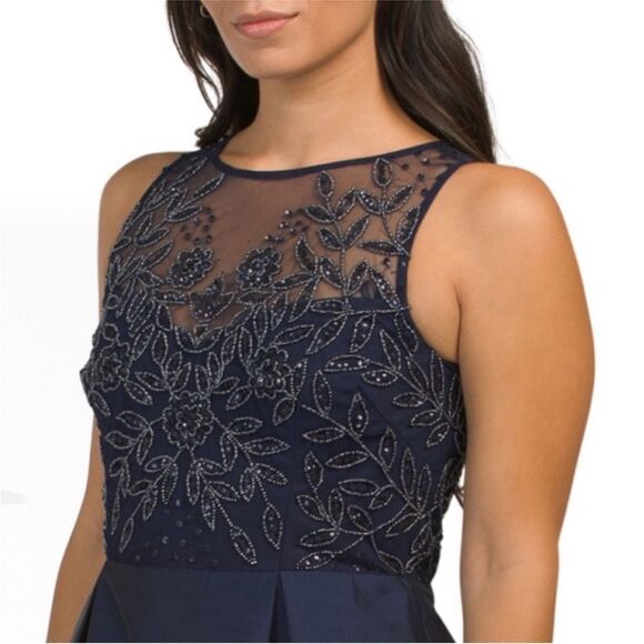 Adrianna Papell Beaded Taffeta Ball Sleeveless Beaded Top Gown - Picture 4 of 11